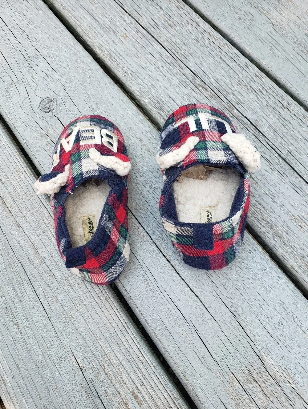 Dearfoams Lil Bear kid's Plaid Slippers Size 9-10